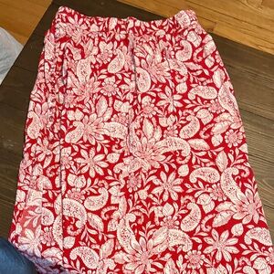LOFT Red and White Floral A-Line Skirt